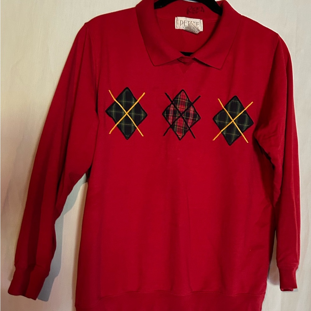 Petite Sophisticate Red Argyle Turtleneck Sweater